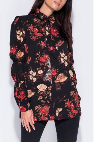 floral-print-tie-neck-blouse