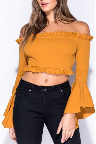 frill-sleeve-bardot-crop-top