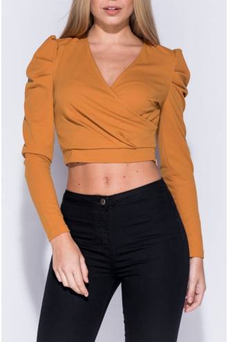 puffed-sleeve-wrapover-crop-top