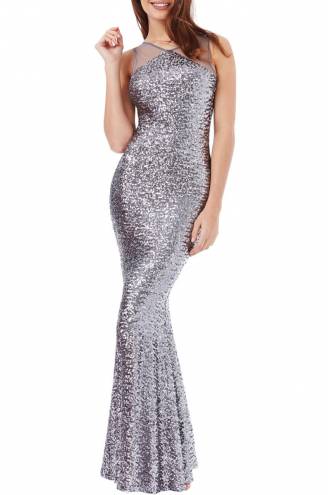 Sequin Fishtail Maxi with Mesh Detail