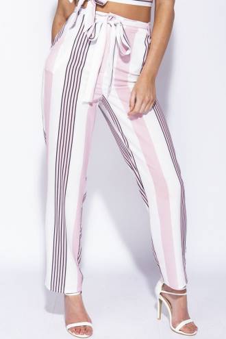 Pantalon cu cordon Pink Stripes