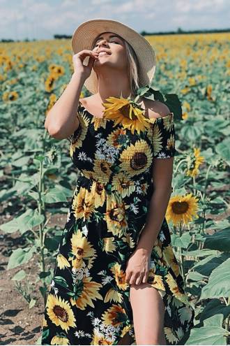 sunflower-print-shirring-detail-bardot-dress-p4922