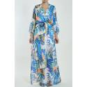 Rochie lunga cu decolteu Maxi Blue Leaves