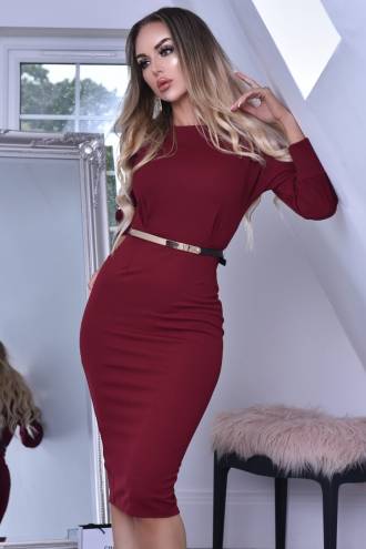 Rochie midi pe corp Shanon Bordo